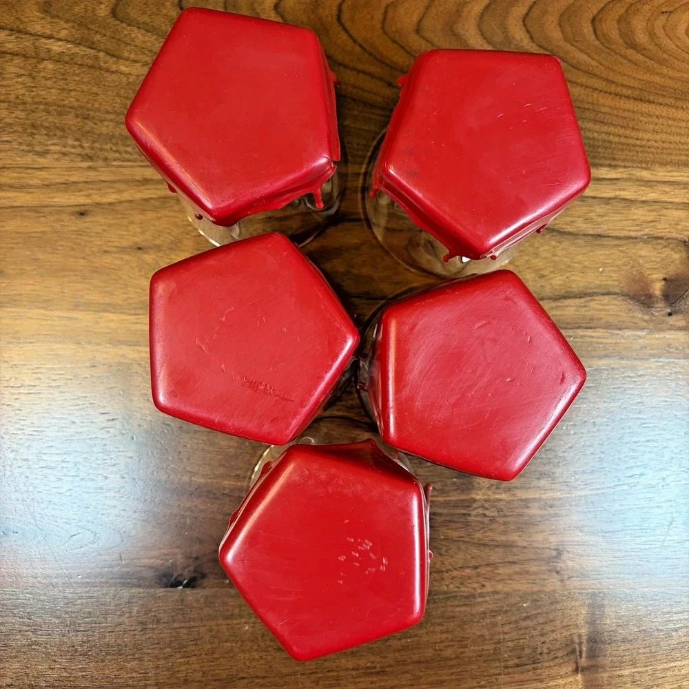 5 Maker's Mark Etched Dipped Red Wax Lowball Glasses Whiskey Barware